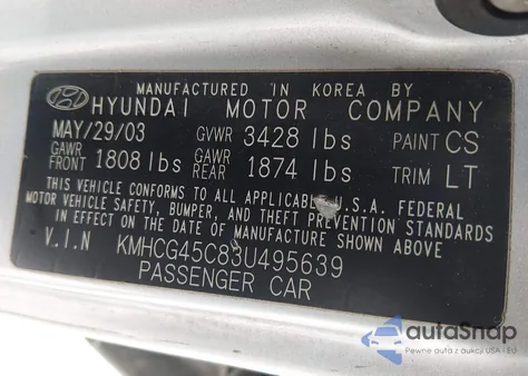 2003 Hyundai Accent Gl z USA, uszkodzony, nr VIN KMHCG45C83U495639